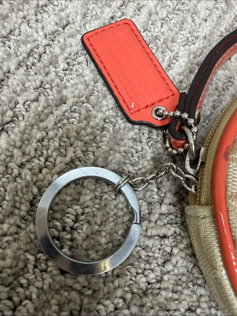 Coach Beige Signature Round Wristlet with Coral Crab 🦀 Appliqué